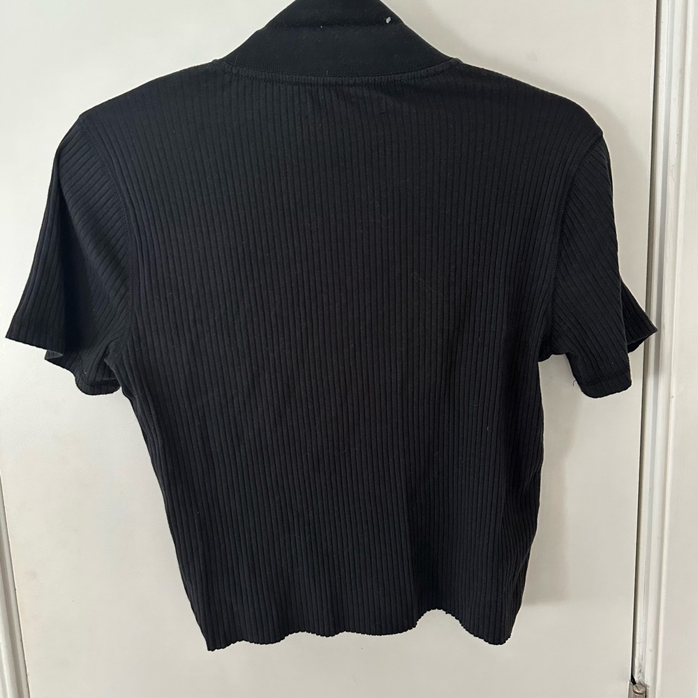 Abercrombie & Fitch Black Ribbed Short-Sleeve Button Top - Picture 4 of 4